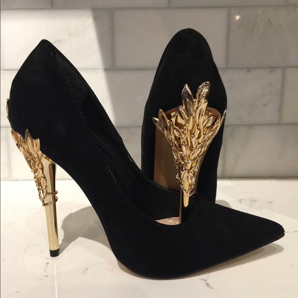 ShoeDazzle Gold and Black Heels